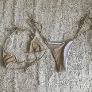 Beige Thong Bikini Set